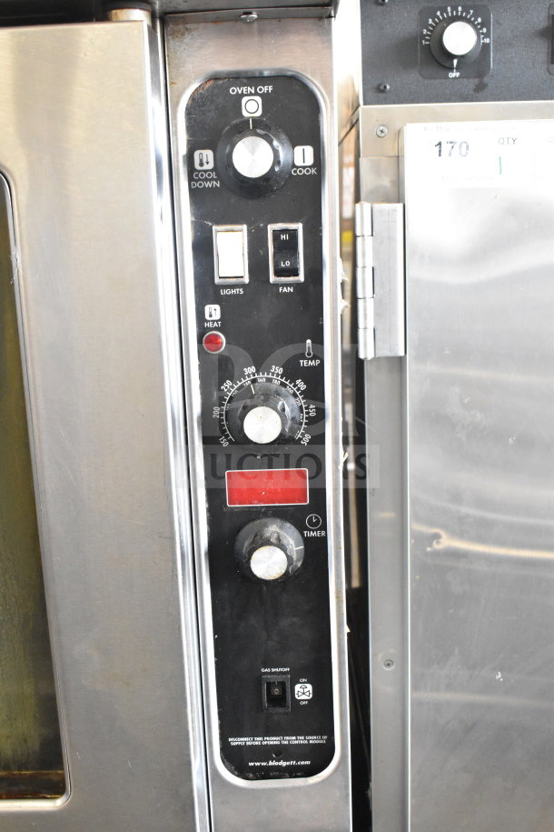 Blodgett commercial gas convection oven with view-through doors, thermostatic controls, and commercial casters.