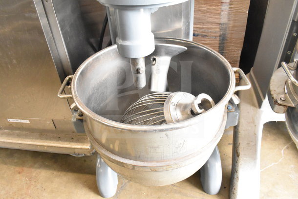 Hobart H-600T 60-quart dough mixer with bowl, dough hook, and whisk. 208V, 3-phase, commercial condition.