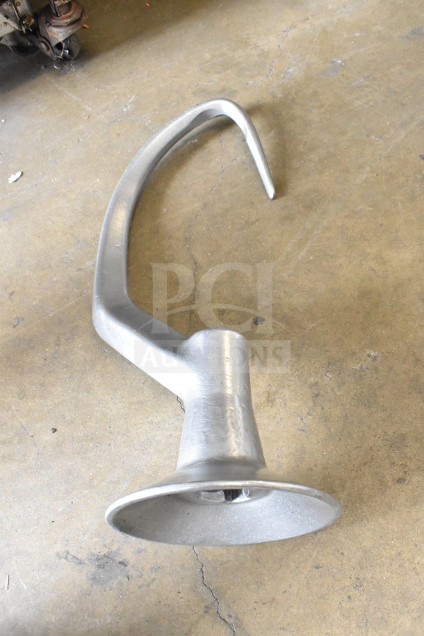 Hobart H-600T dough hook attachment, metal construction, part of commercial 60 quart planetary mixer set.
