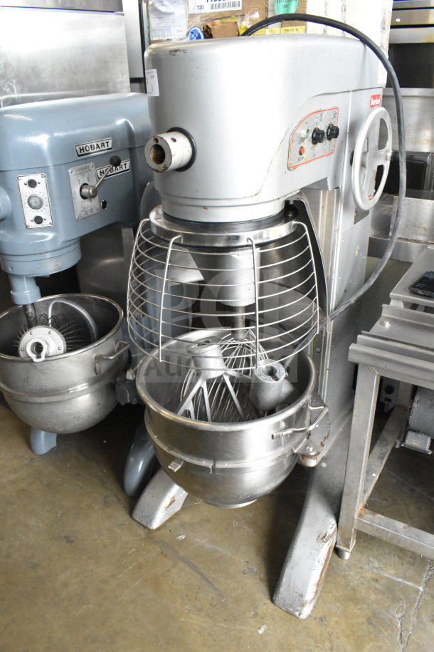 Berkel FMS60 60-quart commercial dough mixer with bowl, guard, hook, paddle, and whisk attachments; 200-240V, 3/1 phase.