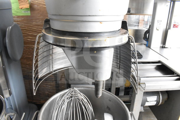 Berkel FMS60 commercial 60-quart dough mixer with bowl, guard, hook, paddle, whisk; used condition, 200-240V, 3/1 phase.