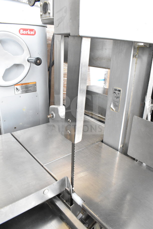 Hobart 6614 Commercial Meat Saw, floor style, 200-230V, 3 phase, stainless steel, includes visible controls and safety labels.