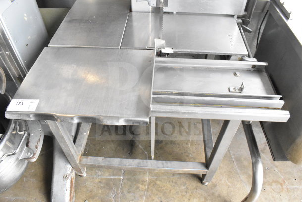 Hobart 6614 Commercial Meat Saw, floor model, stainless steel, 200-230V, 3 phase, with adjustable table and blade guard.