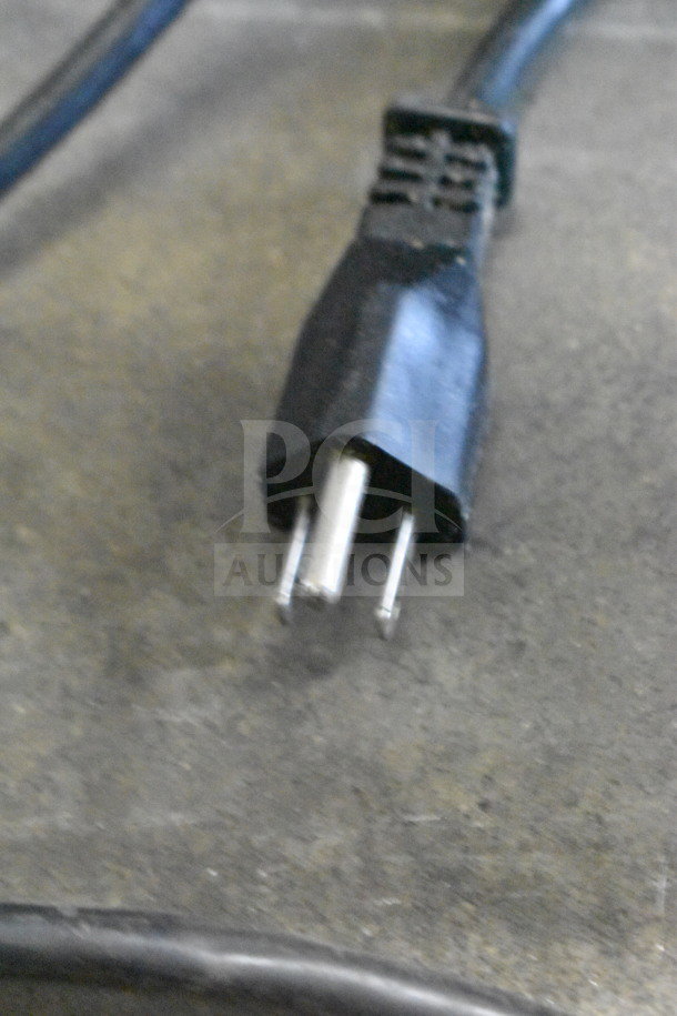 Doyon DL18DP countertop dough sheeter plug view, showing 120V, 1 phase connection. Attachments not visible. Condition appears used.