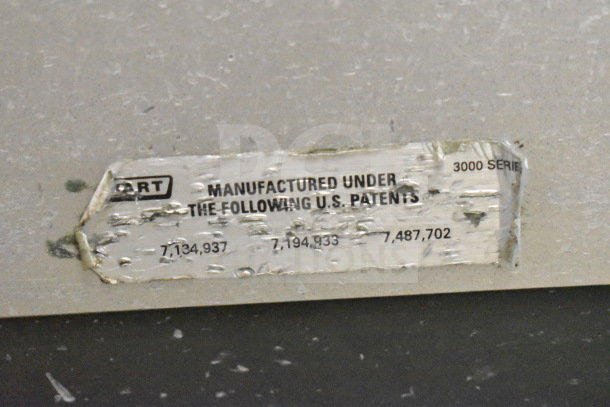 Hobart Commercial Meat Slicer metal tag with patent numbers and "3000 Series" marking.