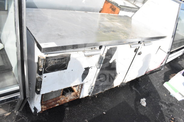 2021 Leader NLB72 3-Door Undercounter Cooler, 115V, 1 Phase, visible wear, with rust and peeling paint.