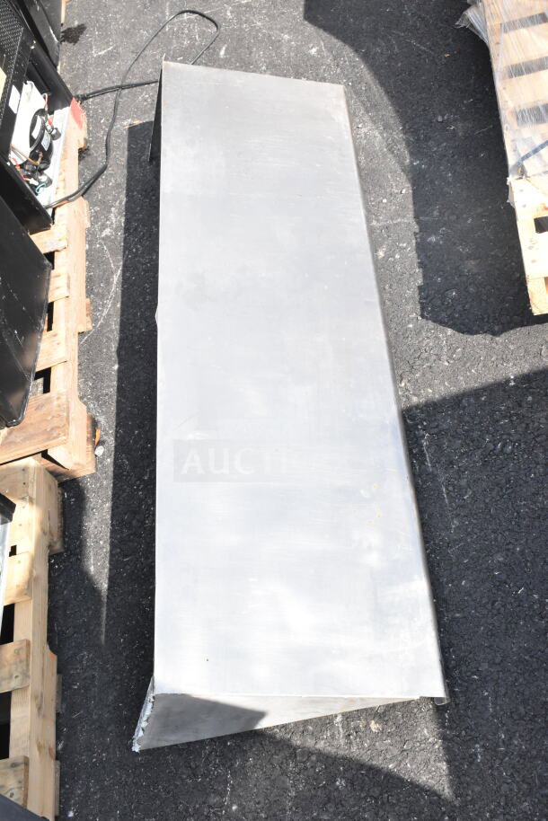 Steel shelf, rectangular, slightly worn, placed outdoors on a pallet, part of auction item "2 Shelf. 2 Times Your Bid!"