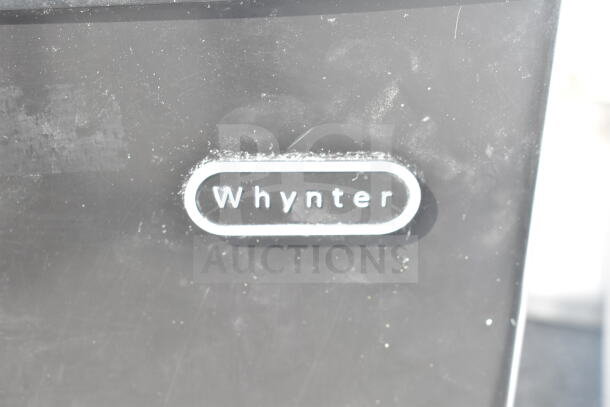 Whynter CUF-110 Mini Freezer logo detail, 115 Volts, 1 Phase. Brand name prominently displayed.