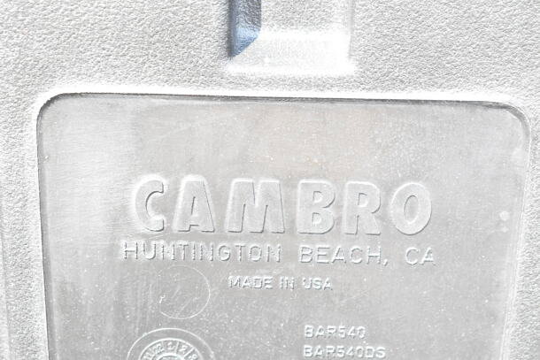 BRAND NEW Cambro BAR540110 Cambar® 54" Black Portable Bar, 5-bottle speed rail, scratch and dent, label shows "Made in USA."