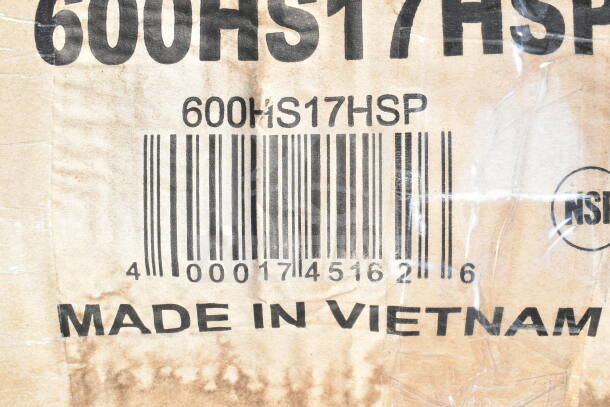 Barcode and labeling on packaging for Regency 600HS17HSP wall-mounted hand sink, "Made in Vietnam."