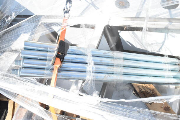 Regency 600S31717218 commercial 3 bay sink, dual drain board, wrapped in plastic. Scratch and dent condition.