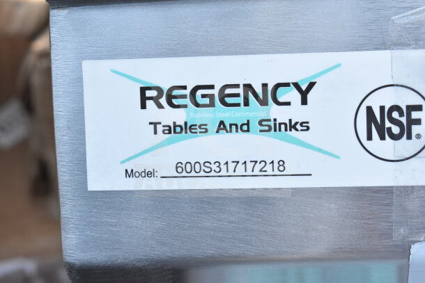 Regency 600S31717218 commercial 3-bay sink with dual drain board. Brand new, minor scratches. NSF certified. Stainless steel.