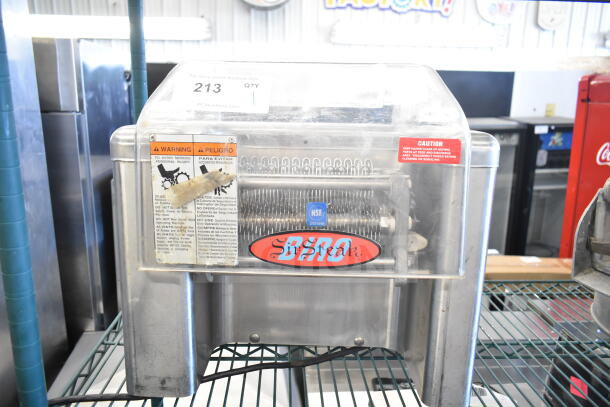 Biro Sir Steak Commercial Countertop Electric Meat Tenderizer, 115V, 1 Phase, NSF marked. Warning labels visible.