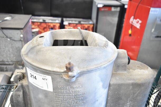 P15 Commercial Potato Peeler Barrel, Model P15, with visible operation instructions and label indicating item 214.