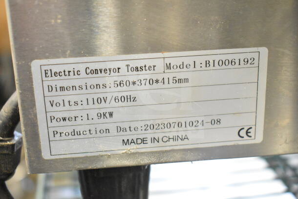 BI006192 Commercial Electric Conveyor Toaster Oven, 110V, 1 Phase, 1.9KW, Dimensions 560x370x415mm, Model BI006192, Made in China.