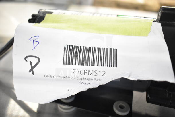 BRAND NEW Estella Caffe 236PMS12 diaphragm pump, 115V, 1 phase. Minor scratches. Label shows model and barcode.