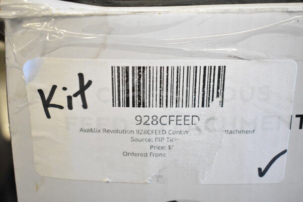 Brand new AvaMix Revolution 928CFEED continuous feed attachment, with kit label, slight box wear noted.