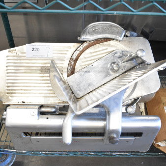 Toledo 5401 Commercial Meat Slicer with Blade Sharpener, 110V, 1 Phase. Features rust on blade guard, visible use wear.