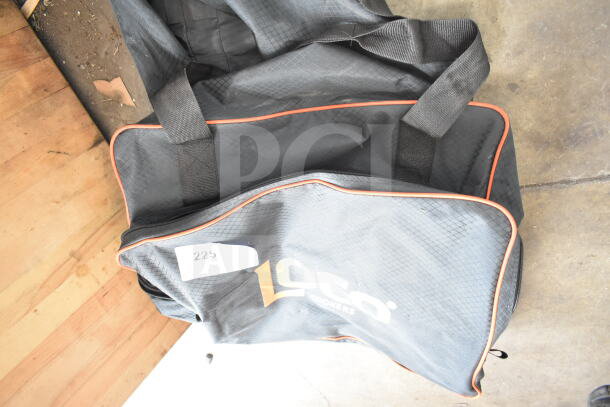 Loco Cookers bag, gray with orange piping, sturdy handles, in good condition, features logo prominently.
