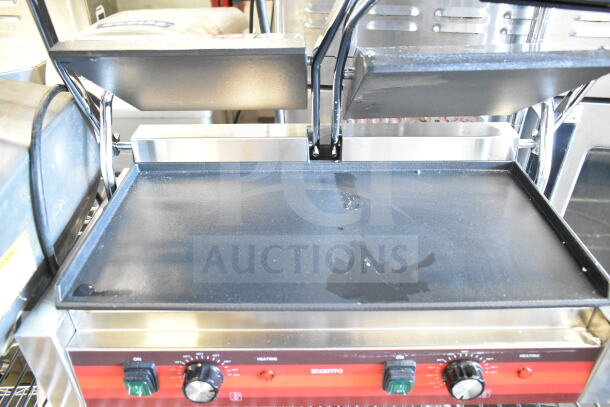 Eggkitpo EGG-813EB Double Panini Press, commercial countertop model, 110V, 1 Phase, stainless steel, excellent condition.