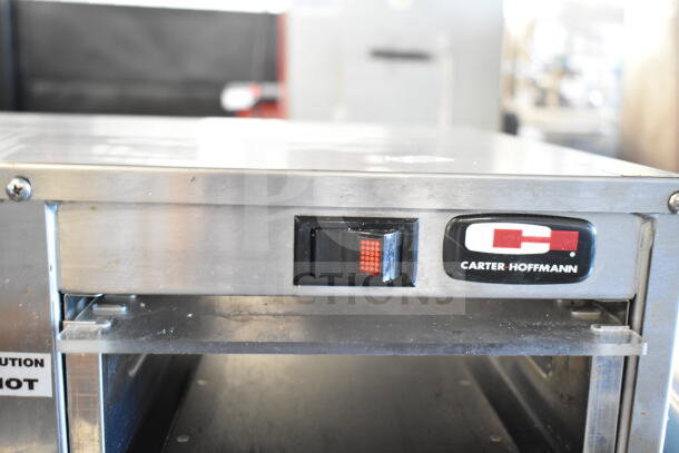 Carter Hoffmann MC2W2S commercial countertop holding bin, stainless steel, 120V, 1 phase, power switch visible.