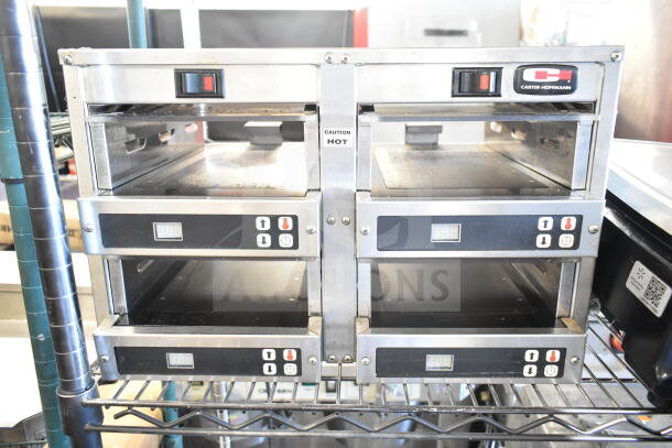 Carter Hoffmann MC2W2S countertop holding bin, stainless steel, 120V, digital temperature controls, four warming slots.