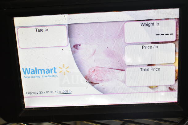 2020 Hobart HTi-7LH4W Commercial Food Scale, tested working. Digital display with Walmart branding, capacity 30 x 0.01 lb, 12 x 0.005 lb.