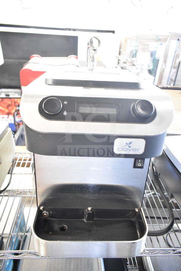 Clover Countertop Single Group Espresso Machine, 200-240V, stainless steel, used condition, visible heat dial, Clover logo.