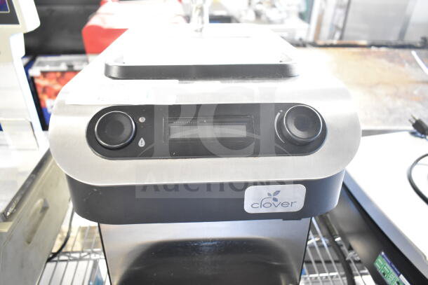 Clover Countertop Single Group Espresso Machine, stainless steel, black trim, logo visible, 200-240 volts, used condition.