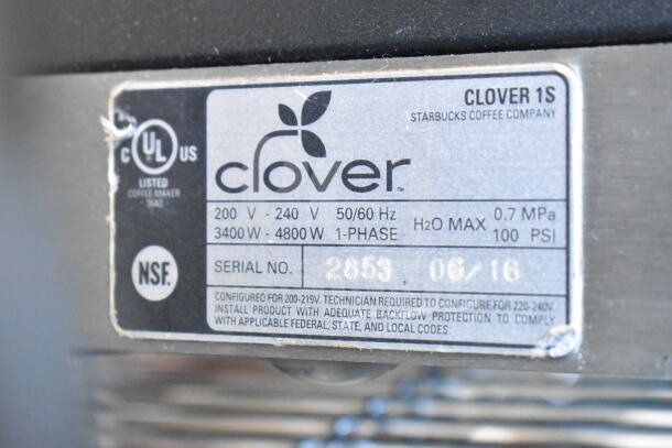 Clover Countertop Single Group Espresso Machine, 200-240V, 3400W-4800W, Serial No. 2853, in good condition.