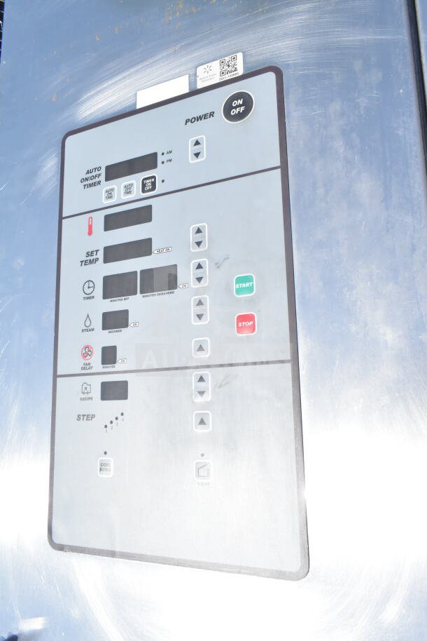 Hobart Commercial Roll In Rack Oven control panel, featuring power, temperature, and timer settings.
