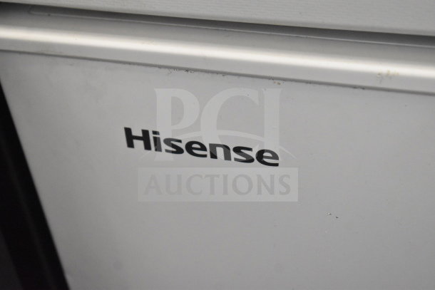 Hisense WFC050M6XWD Chest Freezer, white, 115 volts, visible brand logo, sturdy condition.