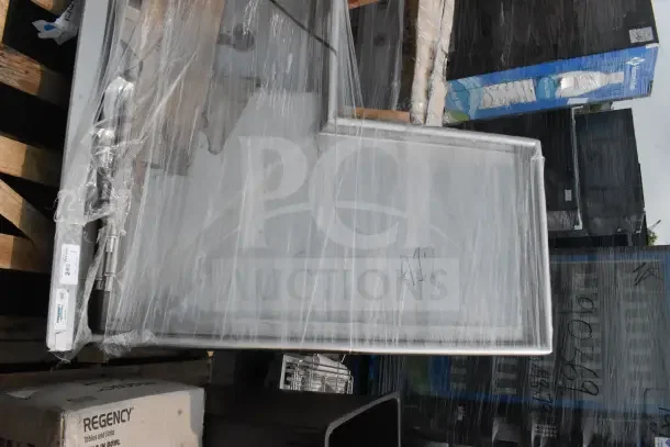BRAND NEW Regency 600DDTI60L 5' 16-gauge stainless steel L-shape dishtable, scratch and dent, no legs, wrapped in plastic.
