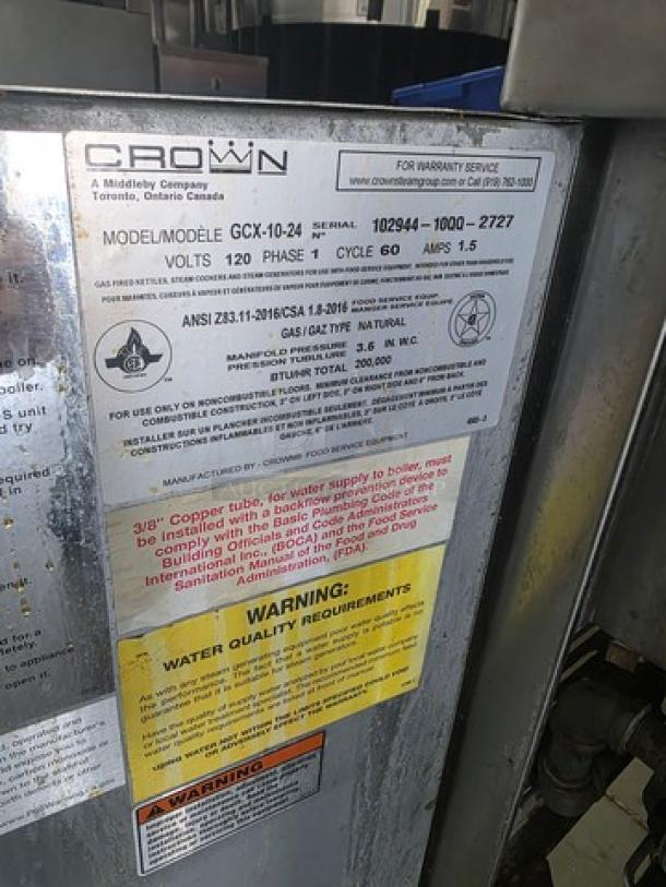 Crown GCX-10-24 Natural Gas Convection Steamer, 2 compartments, 10 pan capacity, 24" cabinet, 200,000 BTUs, 115V.
