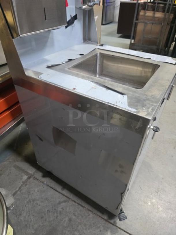 Regency Space Saver Portable Hand Sink Cart, model 600PHS24HC, stainless steel, single bowl, hot/cold, portable, used condition.