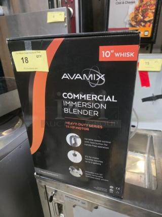 Avamix Commercial Immersion Blender box, 10" whisk, heavy-duty 1 HP motor, variable speed control. New condition.