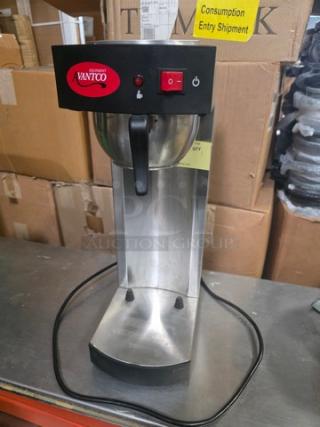 Avantco C15 Pourover Airpot Coffee Brewer, 120V, 1,450W, stainless steel, red switch, clean condition.