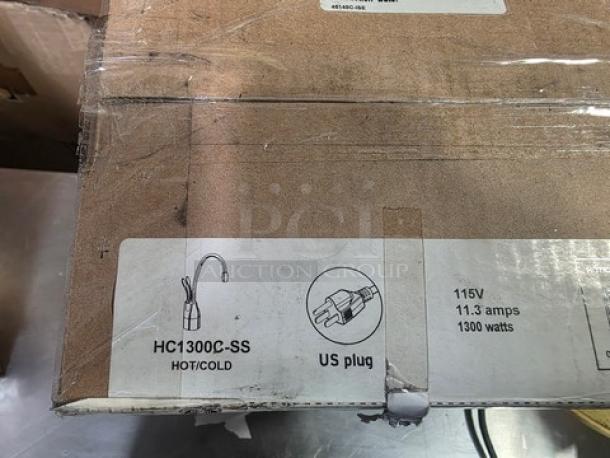 Emerson InSinkErator H1300 Hot & Cold Water Dispenser box, labeled HC1300C-SS, 115V, 1300 watts, US plug.