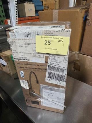 Emerson InSinkErator H1300 Hot & Cold Water Dispenser in box, model H1300, packaging shows wear, barcode visible.
