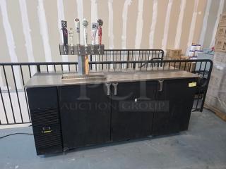 Glastender BB84-L1-BSH Bar Cooler, 84" with 6 valve tower, black exterior, used condition.