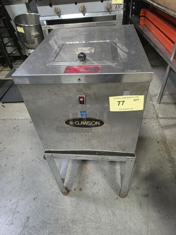 Clawson Hail Queen Cube Ice Crusher HQ-C, stainless steel, good condition, branded logo, visible operational controls.