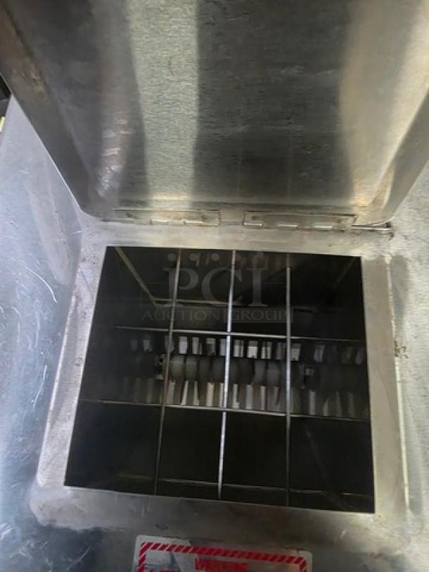 Clawson Hail Queen Cube Ice Crusher, model HQ-C, stainless steel, visible crusher blades, in good condition.