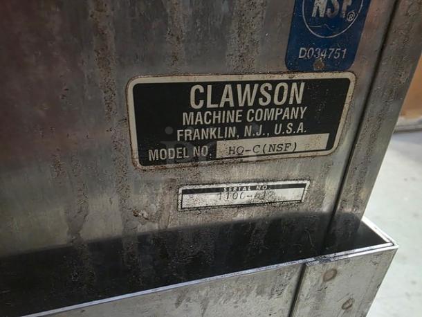 Clawson Hail Queen Cube Ice Crusher, model HQ-C, metal body, visible wear. Manufacturer tag: Clawson Machine Co., Franklin, NJ.