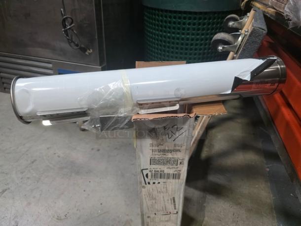 Dispense Rite ECL-NS-A34P vertical surface mount cup dispenser, new condition, stainless steel with white casing.