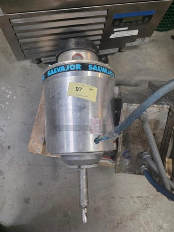 Salvajor Model 150 Commercial Food Waste Disposal, stainless steel, 208/230/460-30, with visible control panel and connectors.