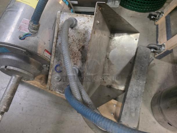 Salvajor Model 150 Commercial Food Waste Disposal, 208/230/460-30, visible wiring, used, stainless steel, signs of wear.