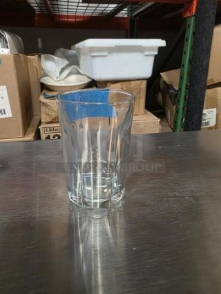 Anchor Hocking 12 oz Clarisse beverage glass, rim-tempered, model 77792R, displayed on a metal shelf.