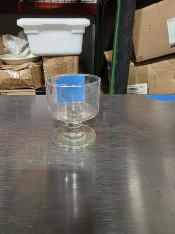 Small glass with stem, clear, good condition, set of glasses, ideal for beverages or dessert, auction item.