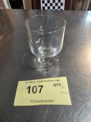 Lexington 3547 7 oz rocks glass on display, note in front indicating 5 boxes available, item number 107.