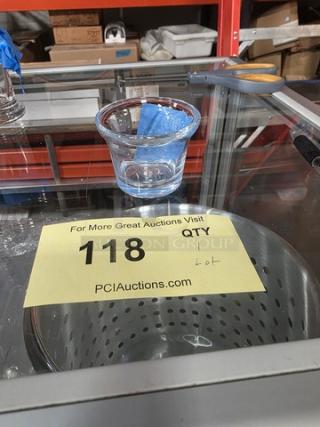 Libbey 5160 2½ oz oyster cocktail glass on a table, part of an auction lot. Clear glass, excellent condition.